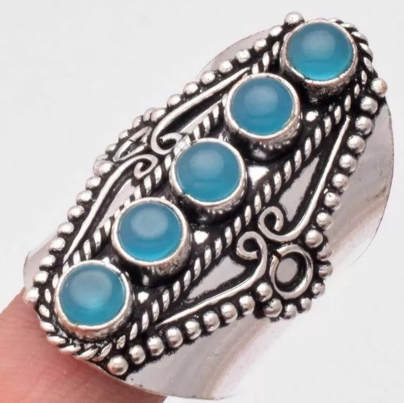 New 5 Stone Chalcedony Silver Statement Ring. - Picture 1 of 1